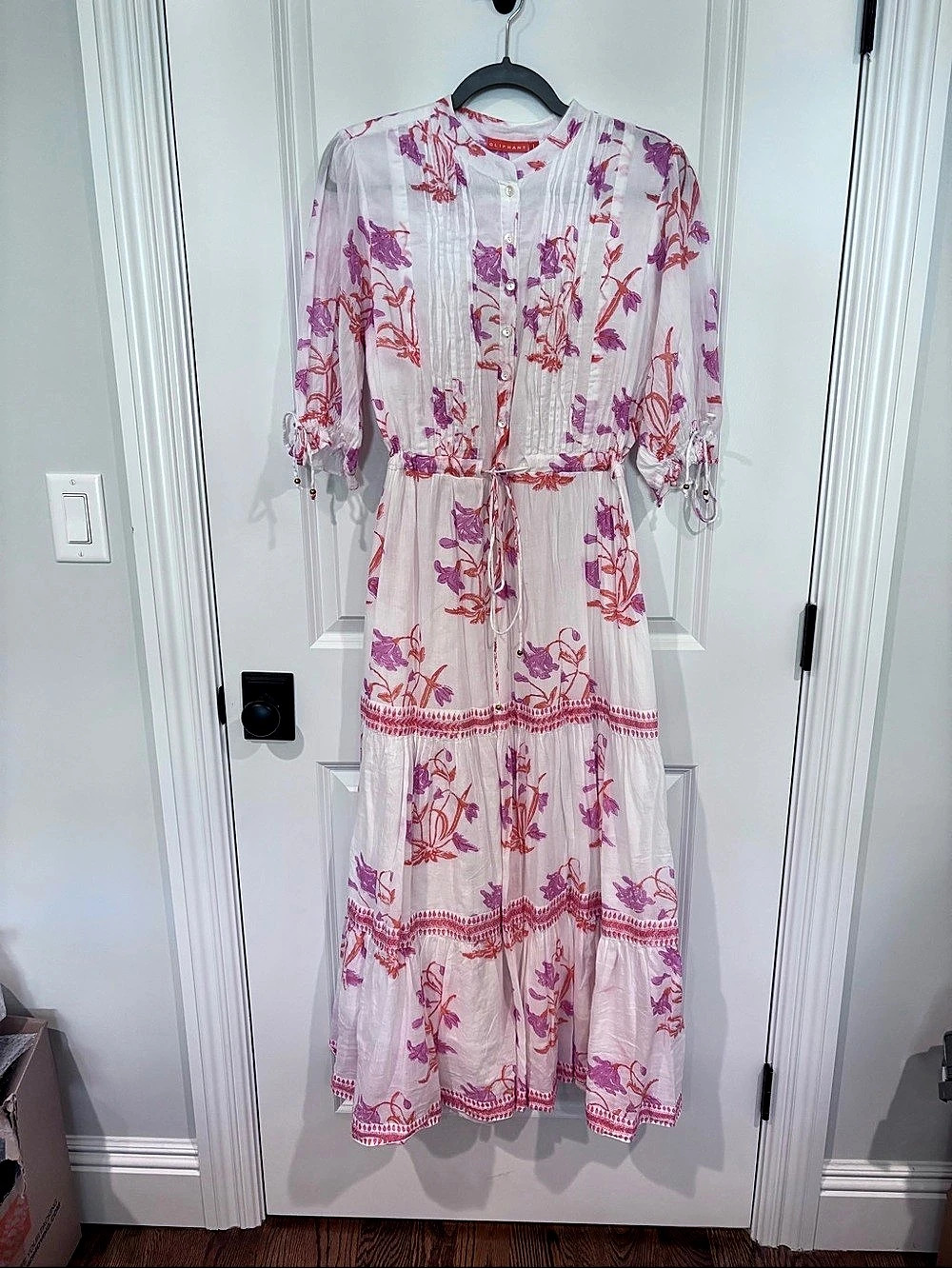 Oliphant Floral Maxi Dress in Pink & White Size Large